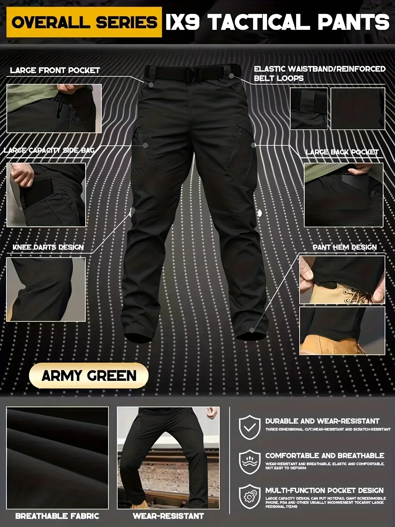 Herren Cargo Hose mit Multitaschen - Tactical Outdoor Arbeitshose - Ganzjahres Polyester - FUXLShop