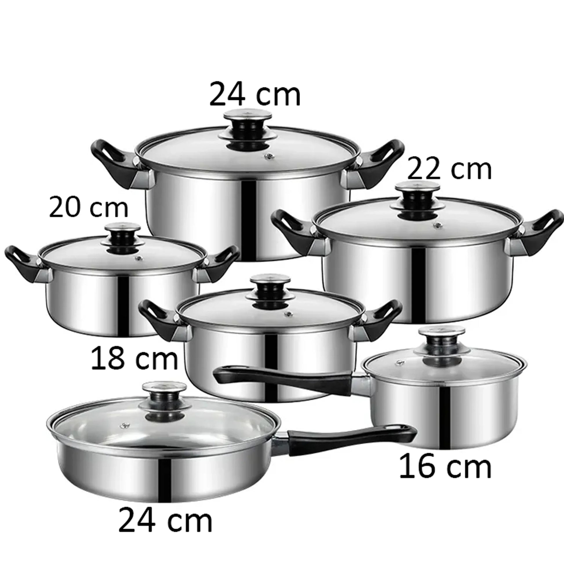 Edelstahl Topfset 12-teilig mit Glasdeckeln - Kochtopfset für alle Herdarten inkl. Induktion - Spülmaschinenfest - FUXLShop