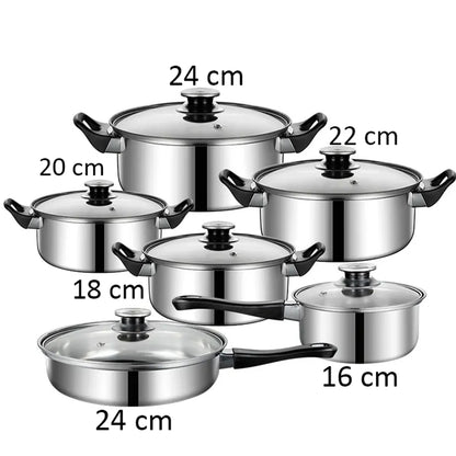 Edelstahl Topfset 12-teilig mit Glasdeckeln - Kochtopfset für alle Herdarten inkl. Induktion - Spülmaschinenfest - FUXLShop