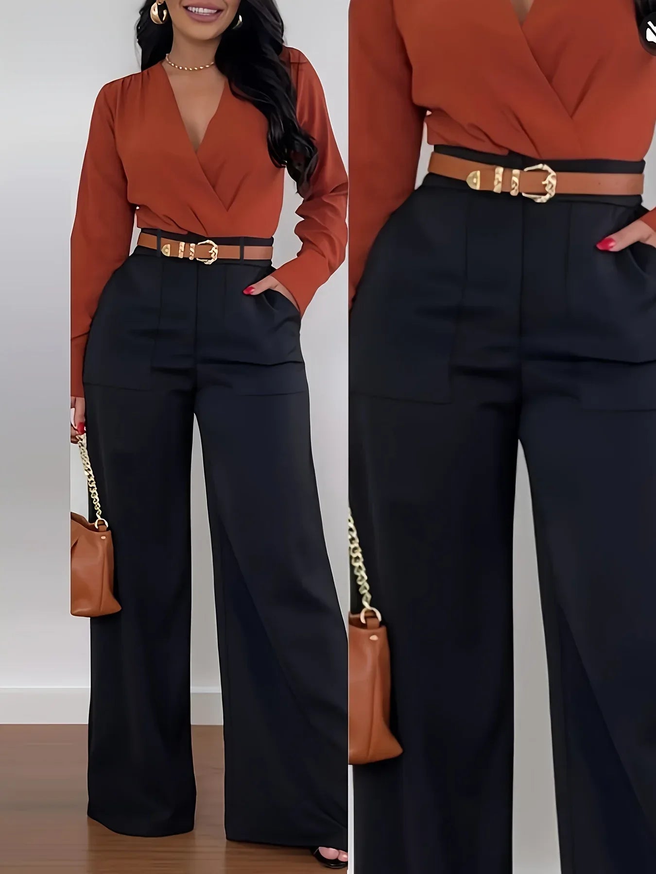 Elegante High-Waist Marlene-Hose – Weites Bein, Unifarben, Ganzjährig Tragbar - FUXLShop