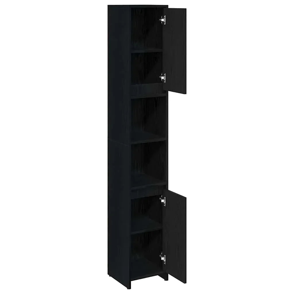 Badezimmer Hochschrank Schwarz Eiche 45cm – Modern mit verstellbaren Regalen - FUXLShop