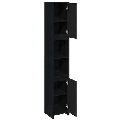 Badezimmer Hochschrank Schwarz Eiche 45cm – Modern mit verstellbaren Regalen - FUXLShop