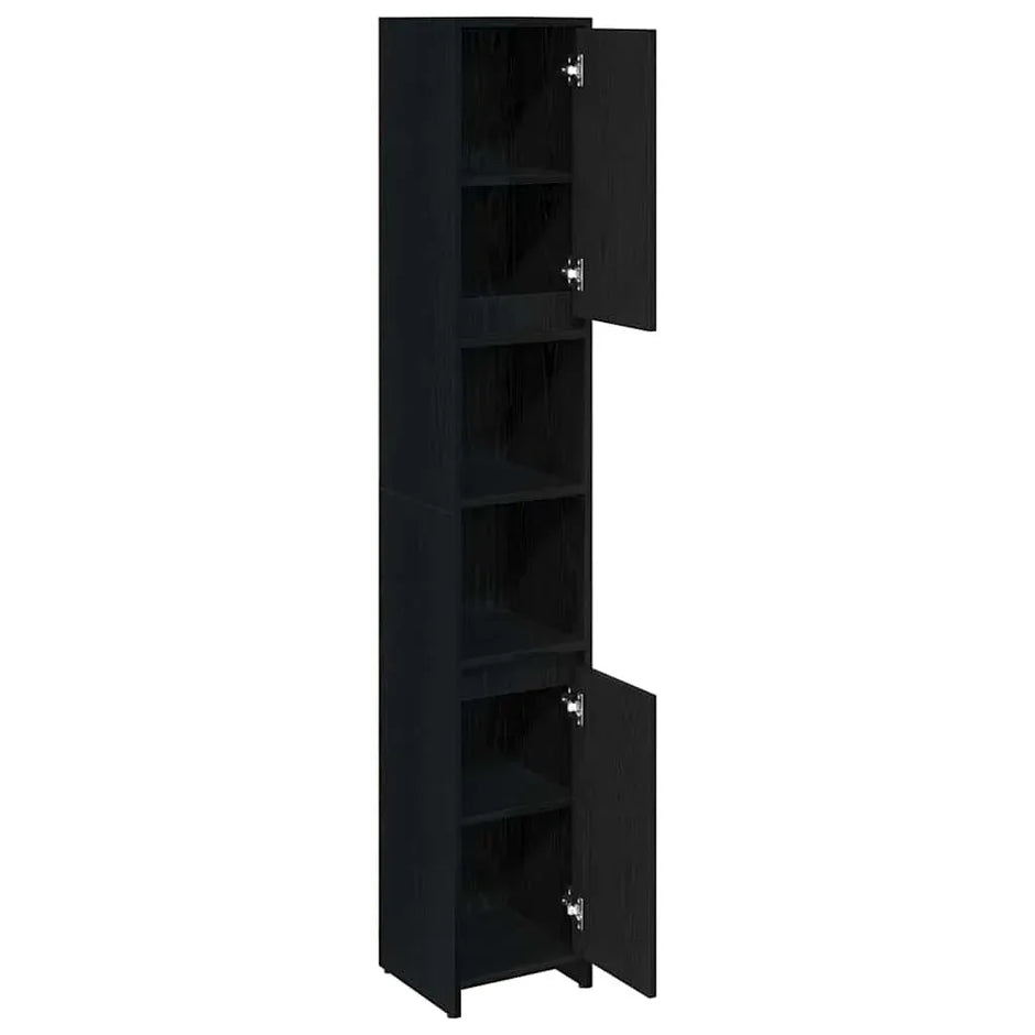 Badezimmer Hochschrank Schwarz Eiche 45cm – Modern mit verstellbaren Regalen - FUXLShop
