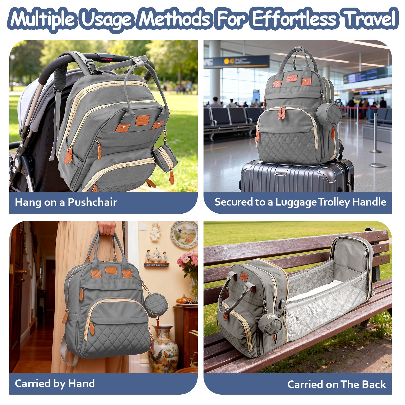GROVY Eltern-Rucksack | Multifunktionale Wickeltasche mit vielen Fächern, leicht & geräumig