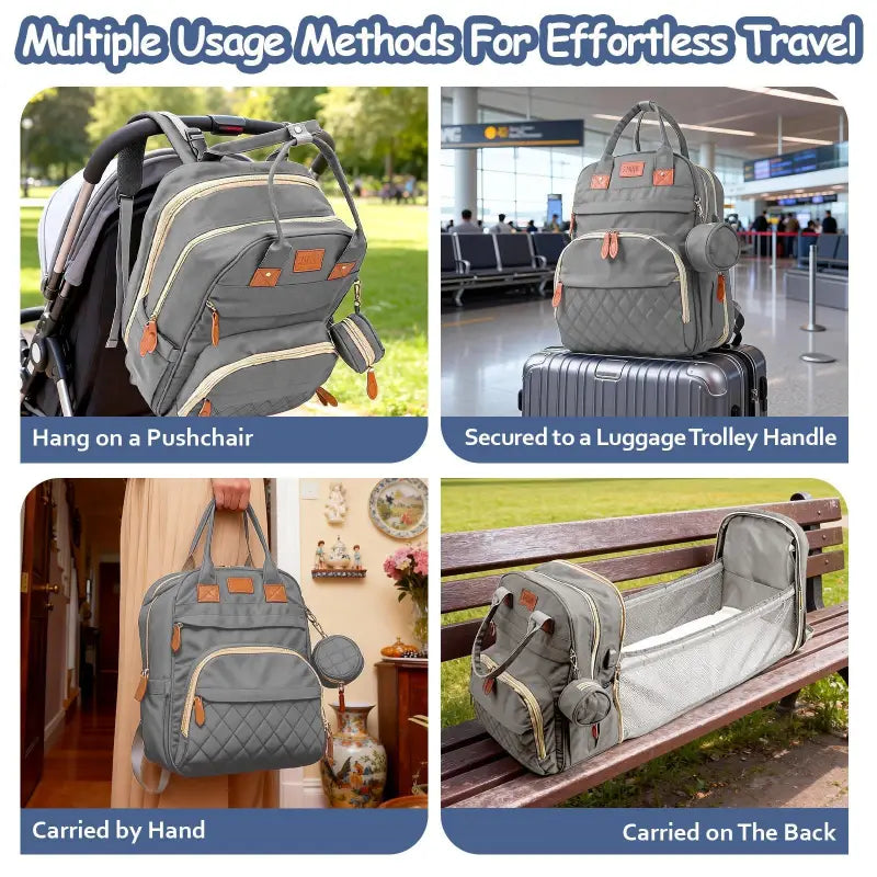 Grauer quilted multifunktionale wickeltasche grovy eltern-rucksack mit abnehmbarem babybett online bestellen