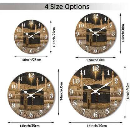 Islamische Wanduhr Kaaba-Design – Lautlos Holz Rund 25-40cm für Wohnzimmer & Schlafzimmer - FUXLShop