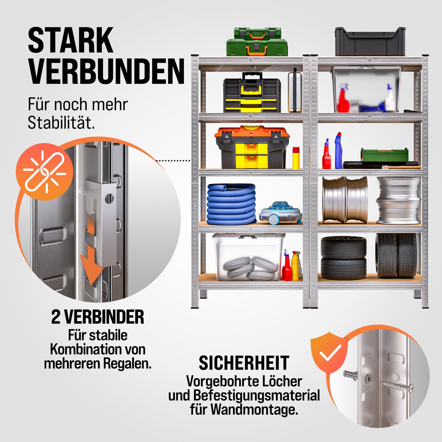 2X Schwerlastregal 180x90x40cm | 1750kg Traglast | 10 MDF-Böden | Kellerregal | Werkstattregal | Metallregal | Modular | Silbern