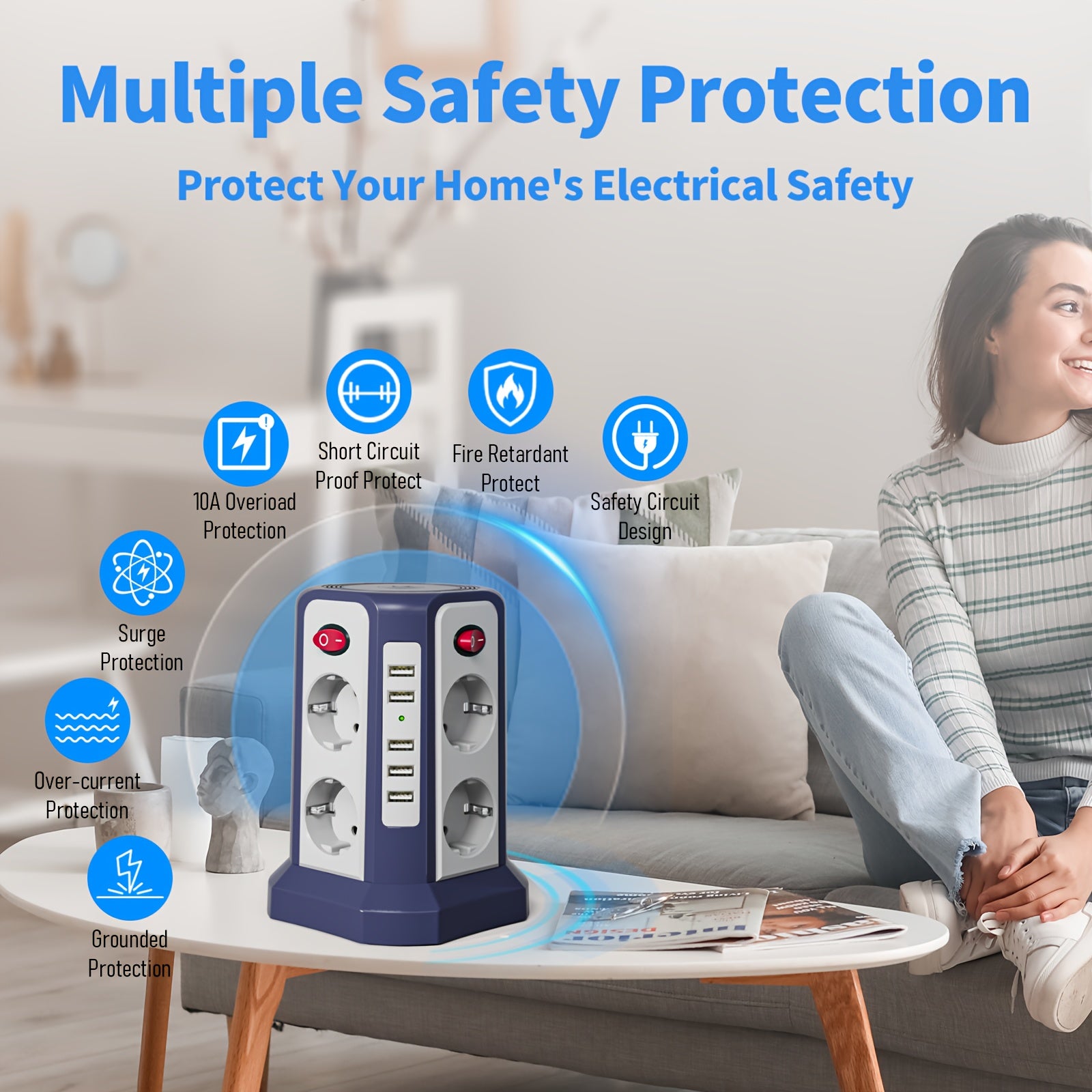 Diese 13 - in - 1 Steckdosenleiste bietet 3 Meter Kabellänge, 5 USB - A - Anschlüsse, 8 AC - Steckdosen, 4 unabhängige Schalter und ein sanftes, einstellbares Nachtlicht – perfekt für Büro, Homeoffice und Haushalt. - FUXL - Shopify