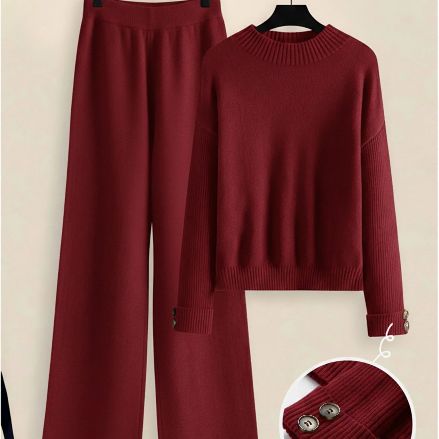 Damen Zweiteiler-Set mit Seitenstreifen – Rundhals Pullover & Gerade Hose, Weiche Freizeitkleidung für Herbst & Winter - FUXLShop