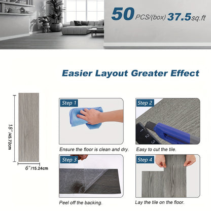 Vinyl Bodenbelag Selbstklebend 50 Stück - Wasserfeste Bodenfliesen Peel & Stick für Küche, Bad & Wohnzimmer