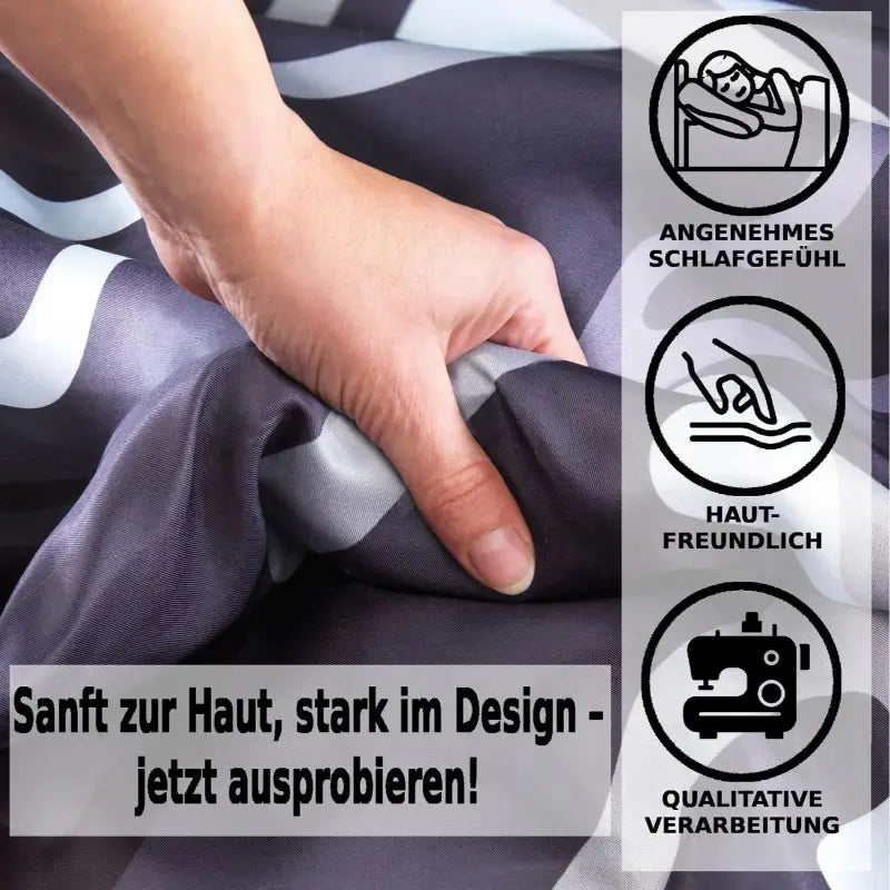 Weiches, dunkelgrau weiß gemustertes bettwäsche-set 135x200 4-teilig für allergikerfreundlichen schlafkomfort