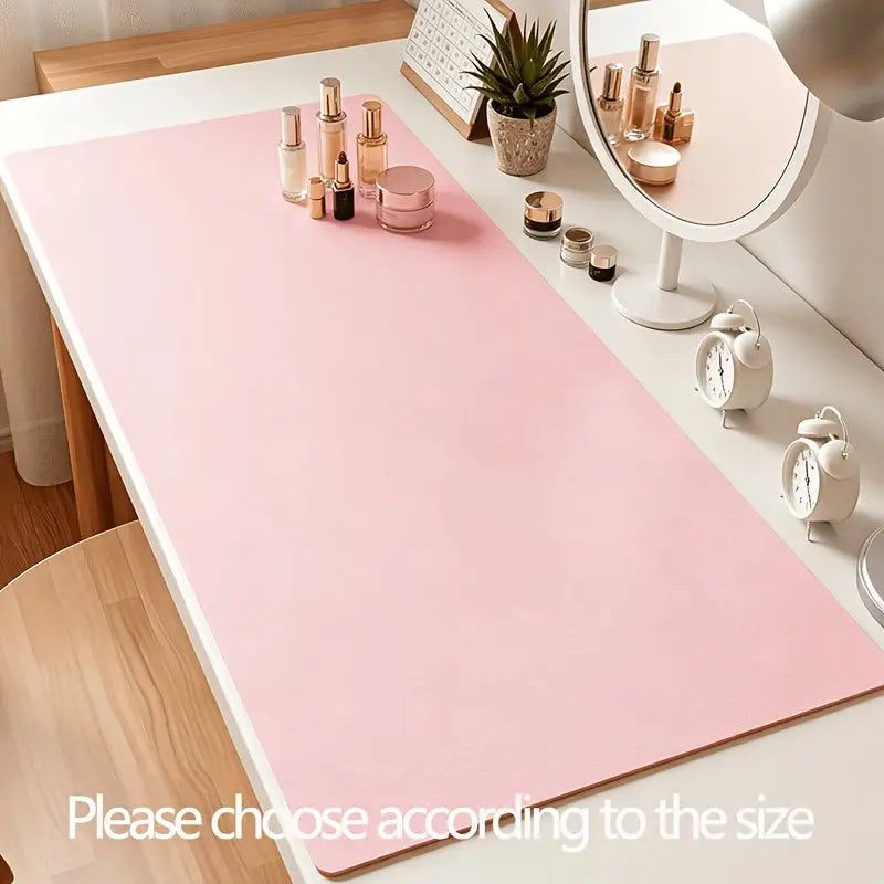 Pink rechteckige schminktisch-unterlage aus kunstleder mit glatter matte, vanity pad wasserabweisend und leicht zu reinigen