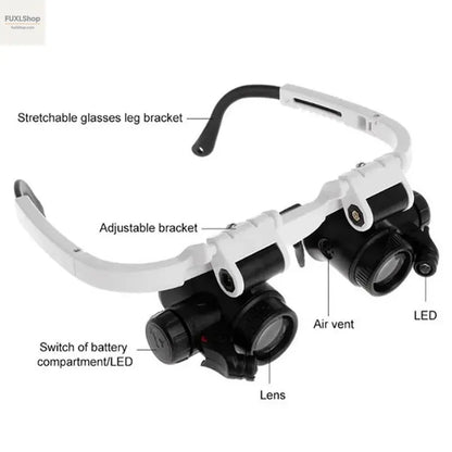 2XLED Watch Jeweler Repair Magnifier Head-Mounted Headband Adjustable Magnifying Head Eye Glasses Loupe Lens 8X 15X 23X - FUXL-Shopify 