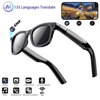 2025 Smart AI Brille mit Echtzeit Übersetzung, 2K Aufnahme, FPV Video und Wireless Calling