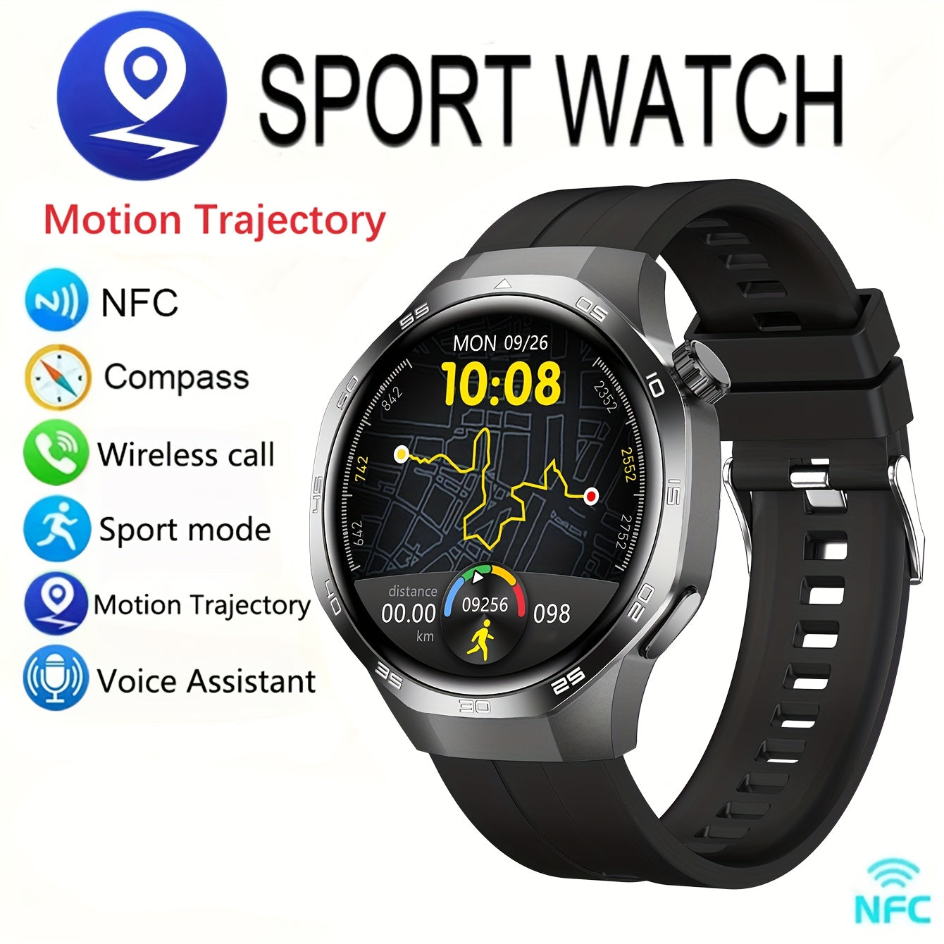 GPS Smartwatch Herren 1.53" HD Display 100+ Sportmodi NFC Bluetooth