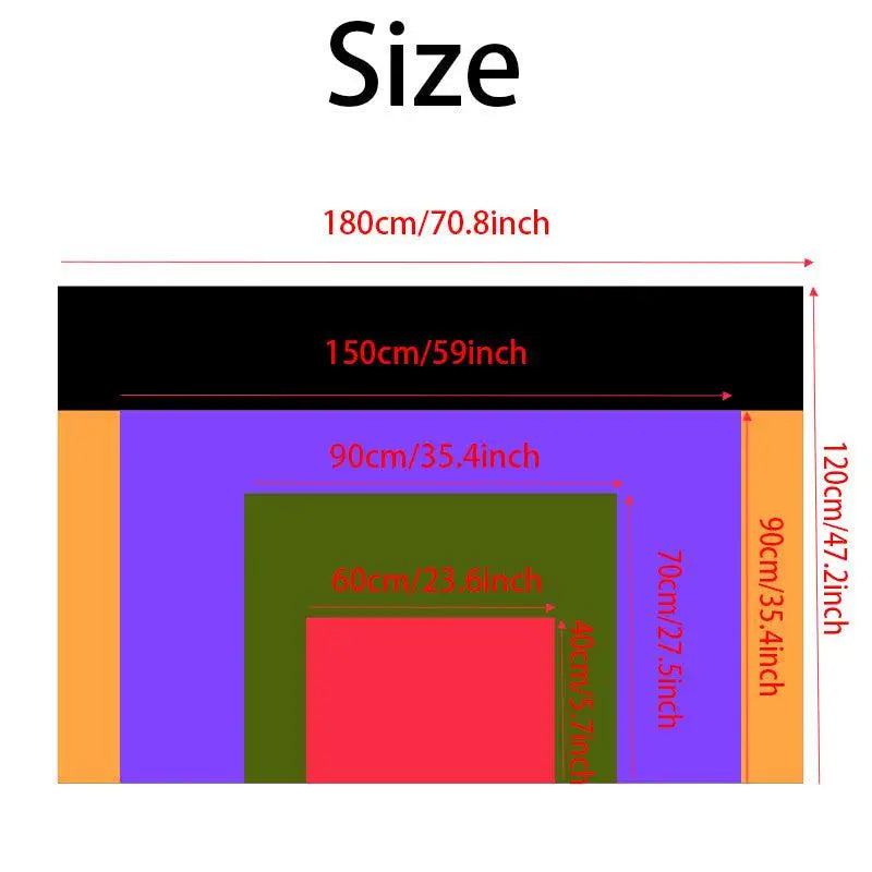 Größe chart mit farbigen feldern und maßen für personalisiertes banner mit eigenem text innen und außen