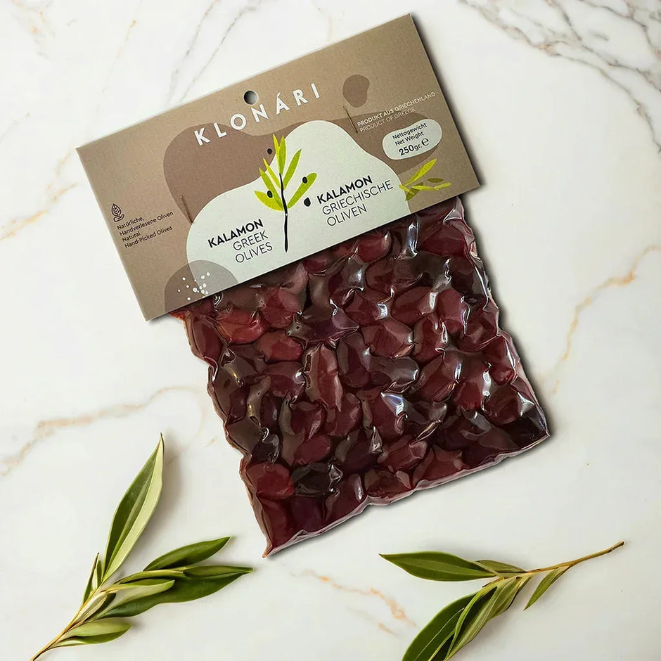 Kalamata Oliven mit Stein 4x 250g - Handverlesen aus Griechenland - Glutenfrei - FUXLShop