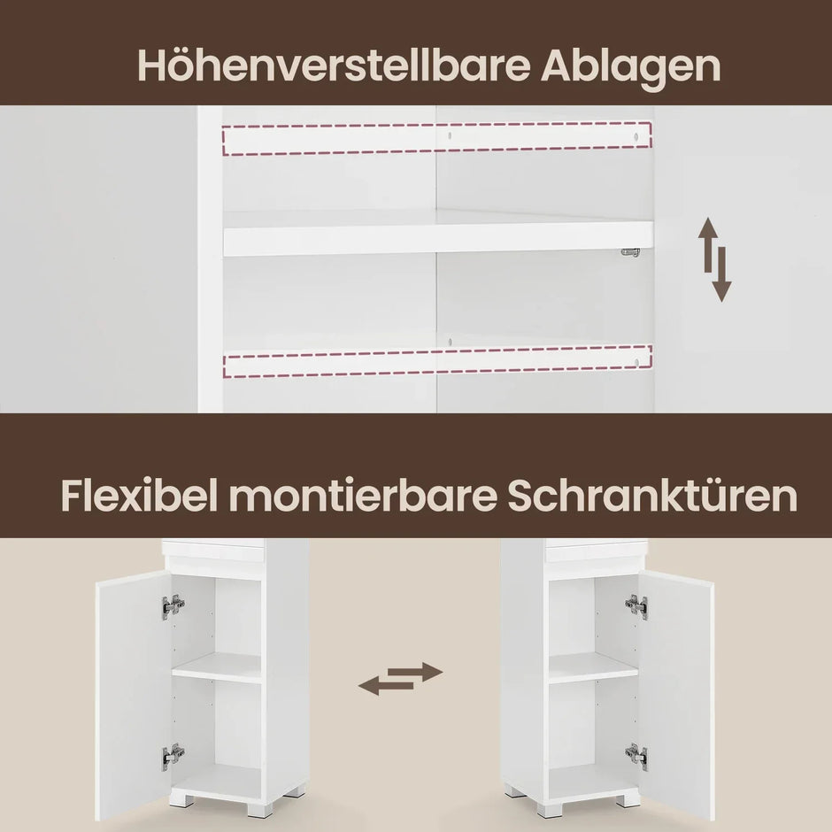 Badezimmerschrank 30x30x170 cm – Modernes Badmöbel mit Schublade, verstellbaren Regalen & offenem Fach - FUXLShop