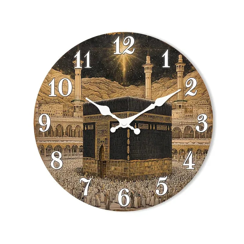 Islamische Wanduhr Kaaba-Design – Lautlos Holz Rund 25-40cm für Wohnzimmer & Schlafzimmer - FUXLShop