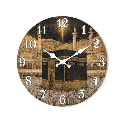 Islamische Wanduhr Kaaba-Design – Lautlos Holz Rund 25-40cm für Wohnzimmer & Schlafzimmer - FUXLShop