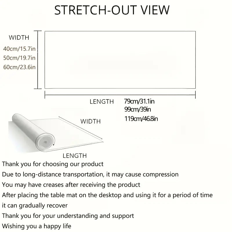 Stretch-out ansicht einer weißen rechteckigen schminktisch-unterlage aus kunstleder mit maßen und pad wasserabweisend