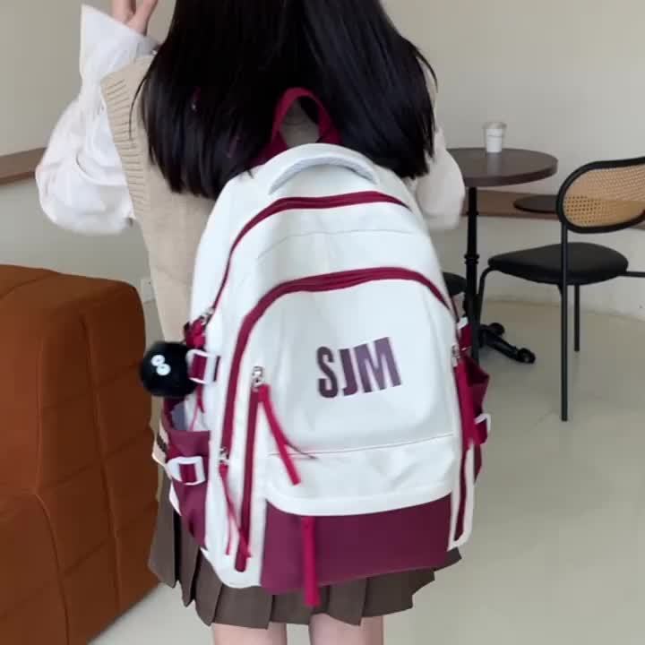 Robuster Oxford-Rucksack – Weiß-Grün, stilvoller Tagesrucksack mit verstellbaren Trägern, mehreren Fächern & Reißverschluss – ideal für Schule & Reisen
