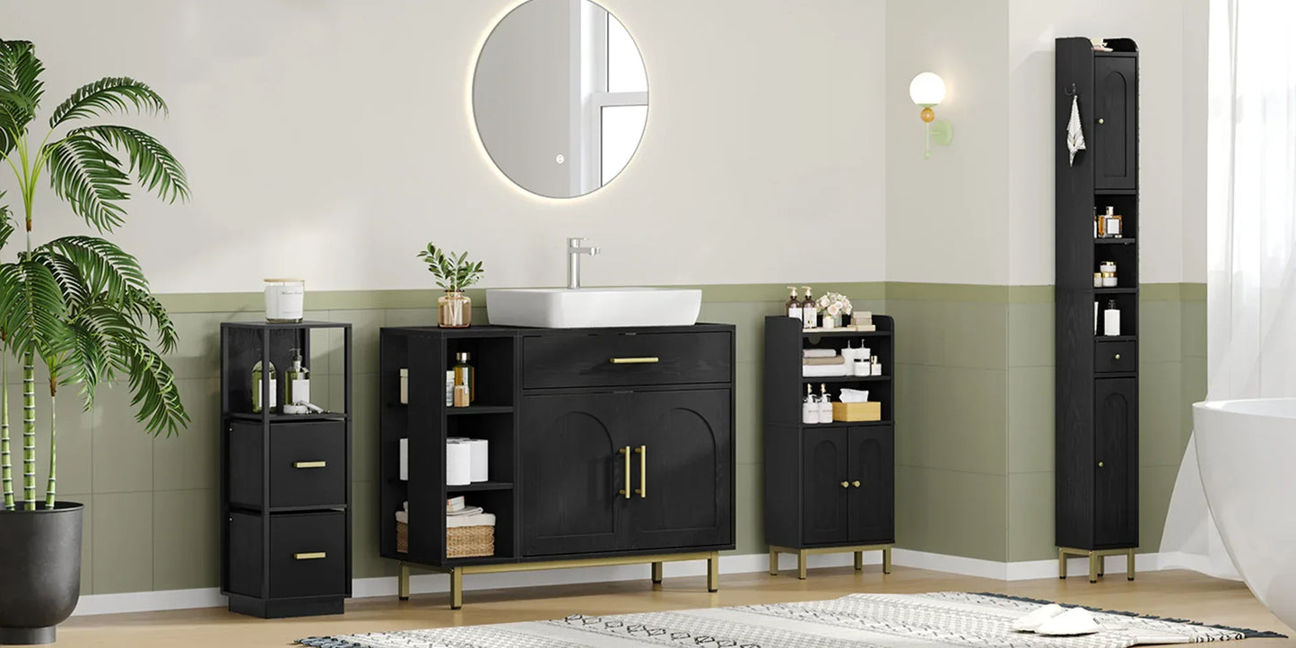 Waschbeckenunterschrank 80cm – 1 Schublade, 2 Türen & offenes Regal - FUXLShop