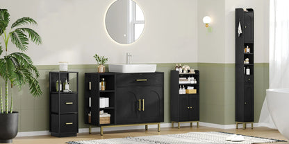 Waschbeckenunterschrank 80cm – 1 Schublade, 2 Türen & offenes Regal - FUXLShop
