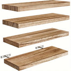 Wandregal 4er-set aus paulownia-holz mit rustikalem eichenfinish und metallhalterungen als schwebende wandregale