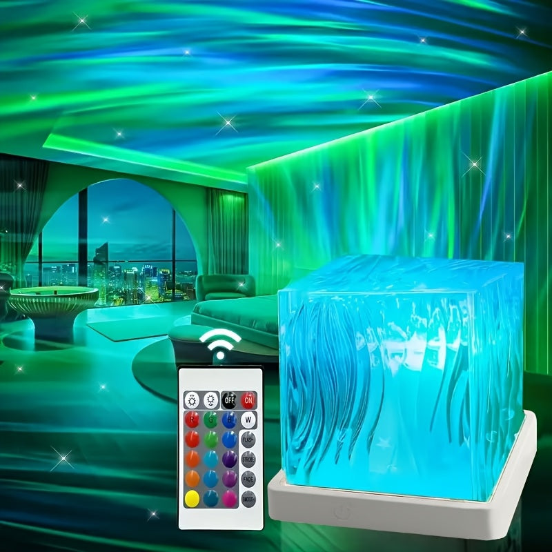 16-Farben LED Polarlicht Projektor – USB Nachtlicht mit Fernbedienung, dimmbar & rotierend – Ambient-Beleuchtung für Zuhause, Party & Geschenkideen
