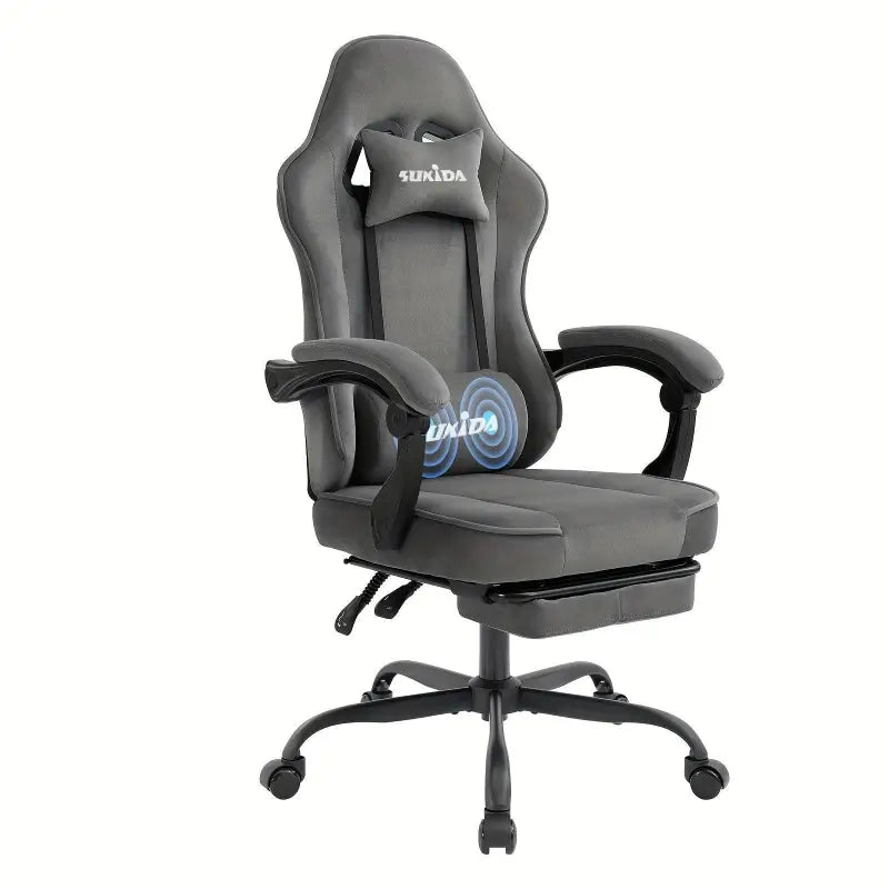 Gaming chair samt mit fußstütze in grau mit schwarzen armlehnen und memory foam online bestellen für günstige angebote