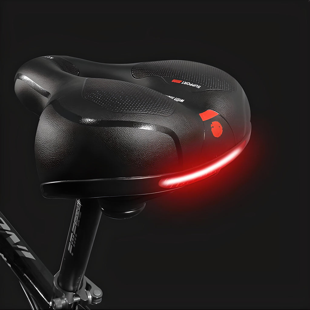 Bicycle Saddle RETOO Travelmate, Comfortable, with Shock Absorption, Profiled, Wide, Soft, Comfortable, Foam, Ergo, Waterproof, Suitable for Everyone, Ergonomic, Spine Protection, Tailbone Protection, Ventilation, Reflective Strap, Shock-Absorbing Spring – FUXLShop