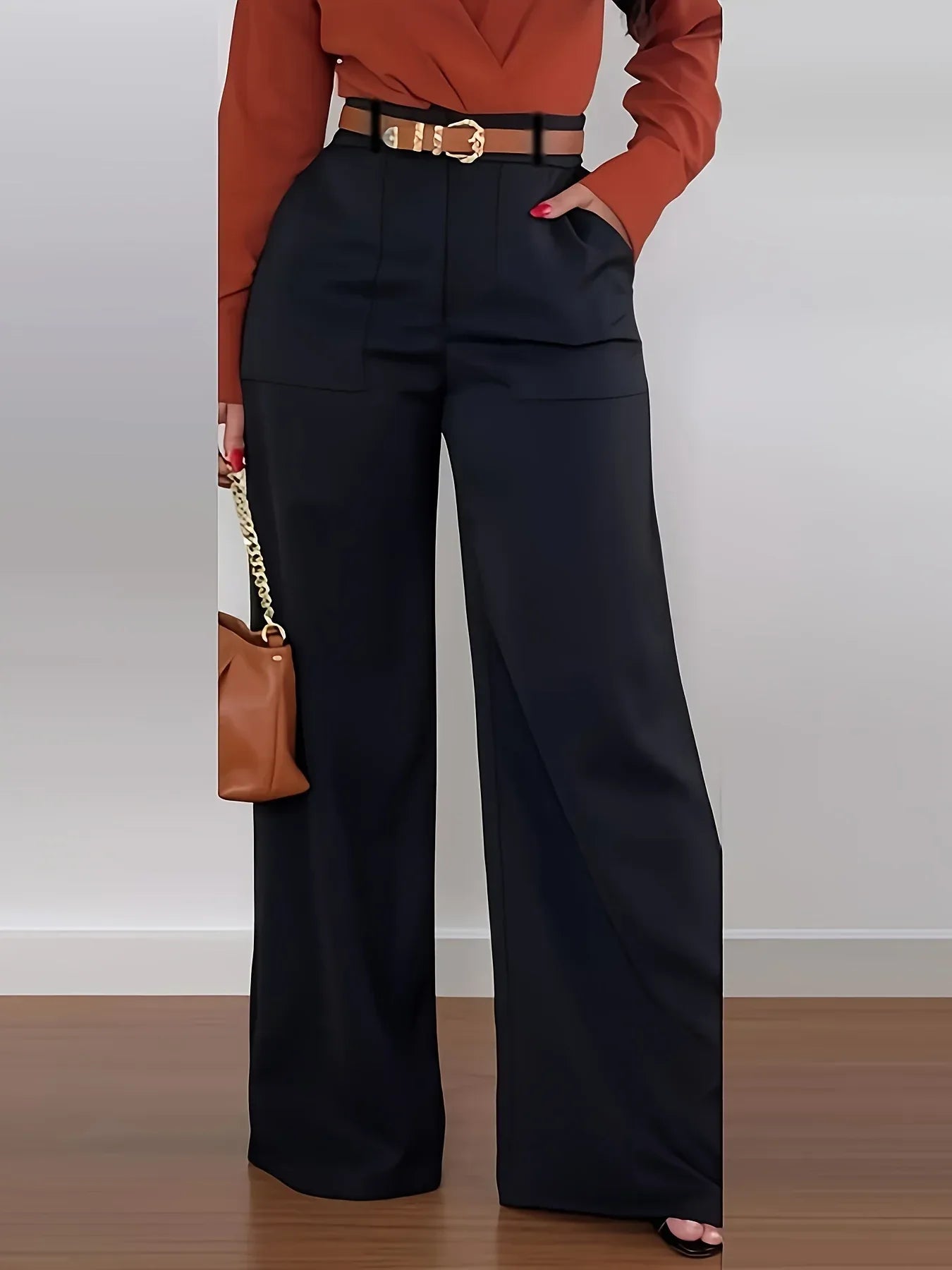 Elegante High-Waist Marlene-Hose – Weites Bein, Unifarben, Ganzjährig Tragbar - FUXLShop