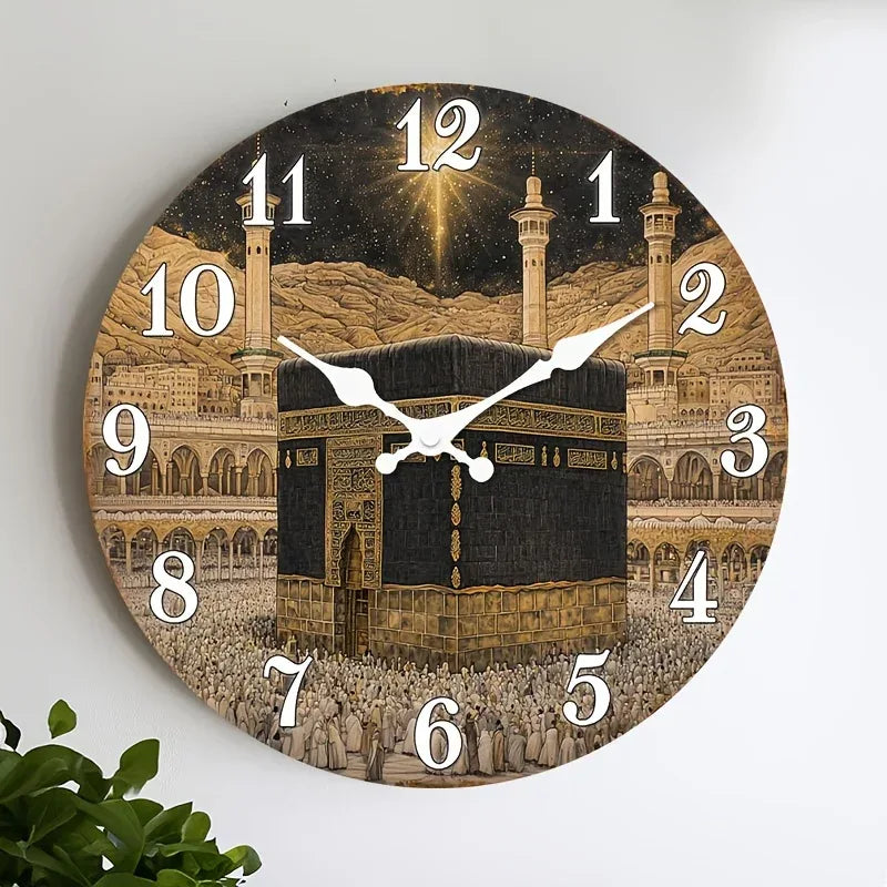 Islamische Wanduhr Kaaba-Design – Lautlos Holz Rund 25-40cm für Wohnzimmer & Schlafzimmer - FUXLShop