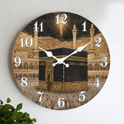 Islamische Wanduhr Kaaba-Design – Lautlos Holz Rund 25-40cm für Wohnzimmer & Schlafzimmer - FUXLShop