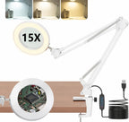 15x Lupenlampe weiß mit USB-Kabel, Tischklemme und 3 Lichtfarben – FUXLShop