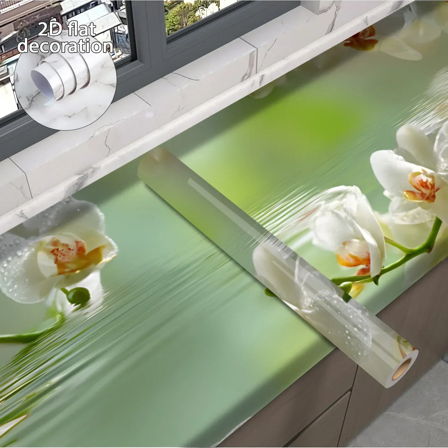 Selbstklebende Vinyl-Tapete Wasser & Blumen (20-40cm x 3m) – Abziehen & Aufkleben für Fenster, Schränke & Arbeitsplatten - FUXLShop