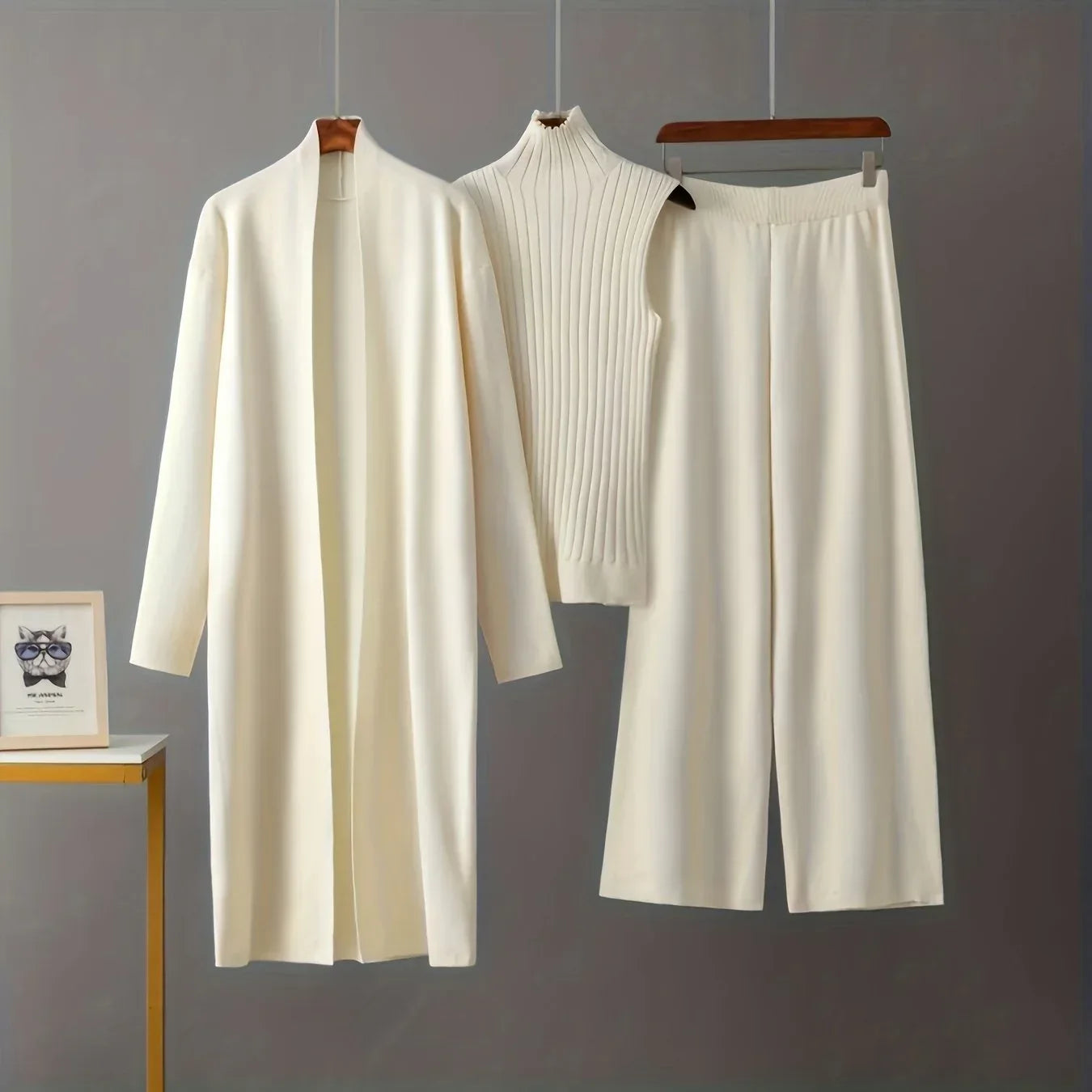 Damen 3-teiliges Strickset - Pullover, Cardigan & Hose - Casual Loungewear - FUXLShop