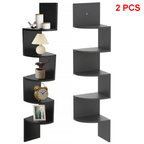 Wandregal 5 Etagen 2er-Set – Schweberegal Holz, Eckregal, Wandmontage, Schwarz
