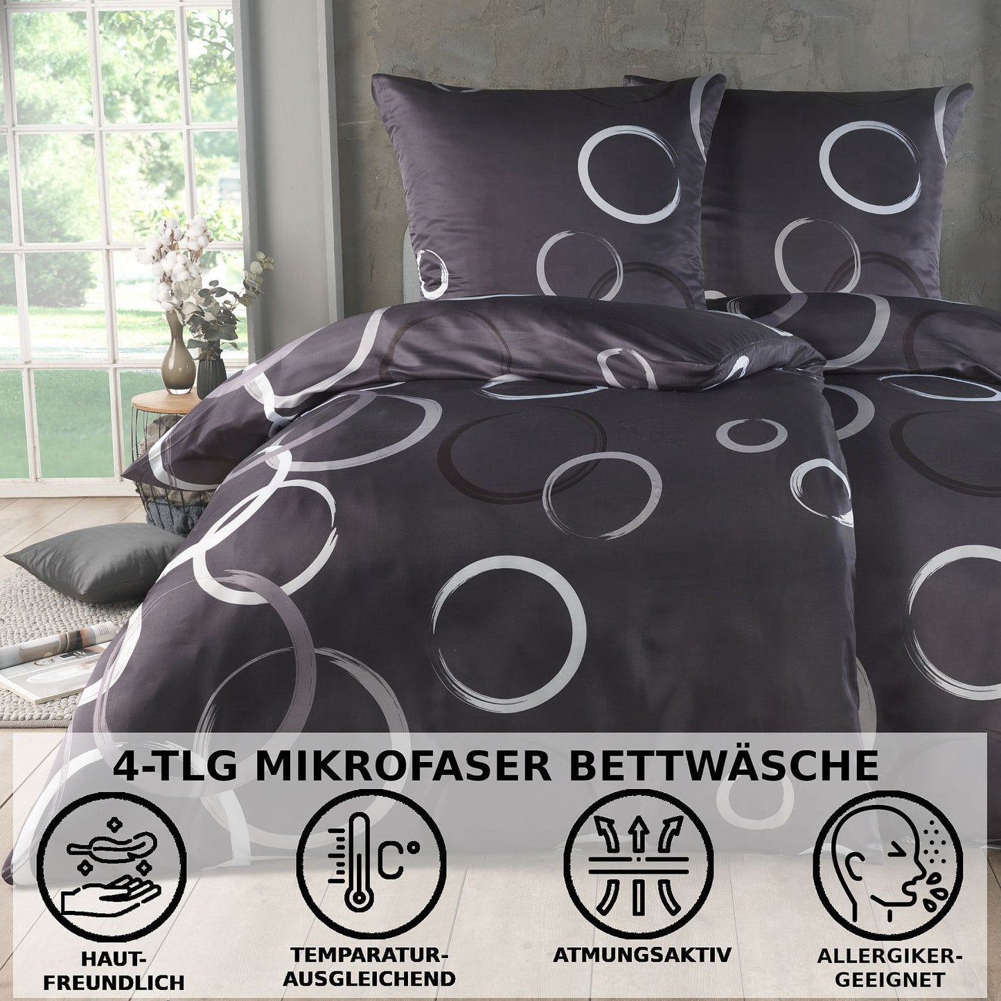 Bettwäsche-Set 135x200 4-teilig – Allergikerfreundlich – Spannbettlaken 135x200 & Kissenbezug 80x80 | Modern & Hochwertig