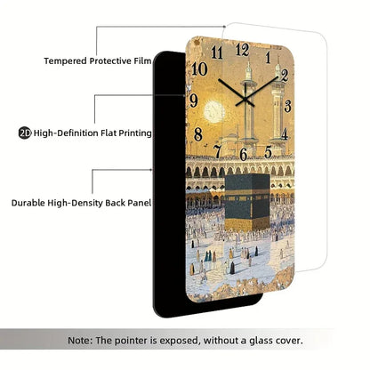 Wanduhr lautlos Kaaba Motiv – Islamische Dekoration quadratisch, HD-Glanz, für Wohnzimmer Schlafzimmer Küche - FUXLShop