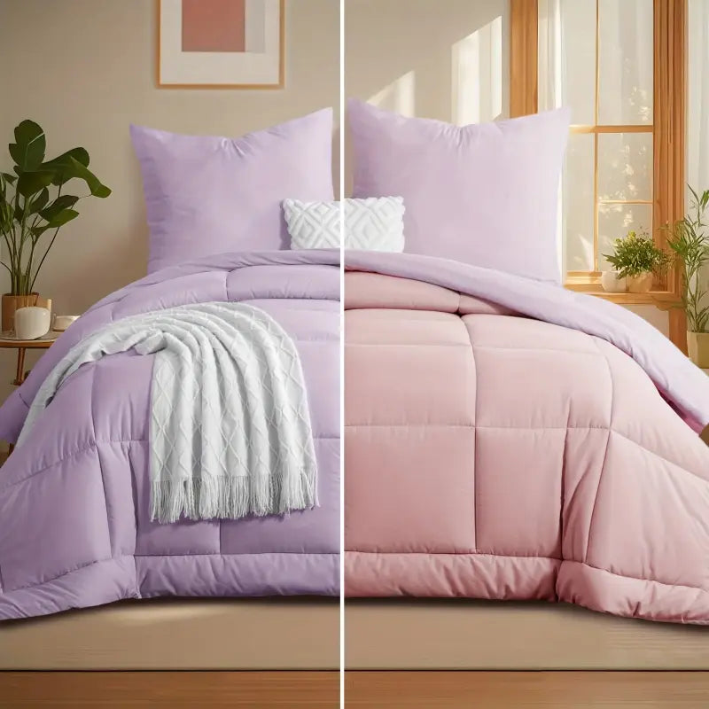 Lavendelfarbenes und rosa wendbares steppdecken-set 2-teilig mit kissenbezügen 80x80 cm online bestellen geschenkideen