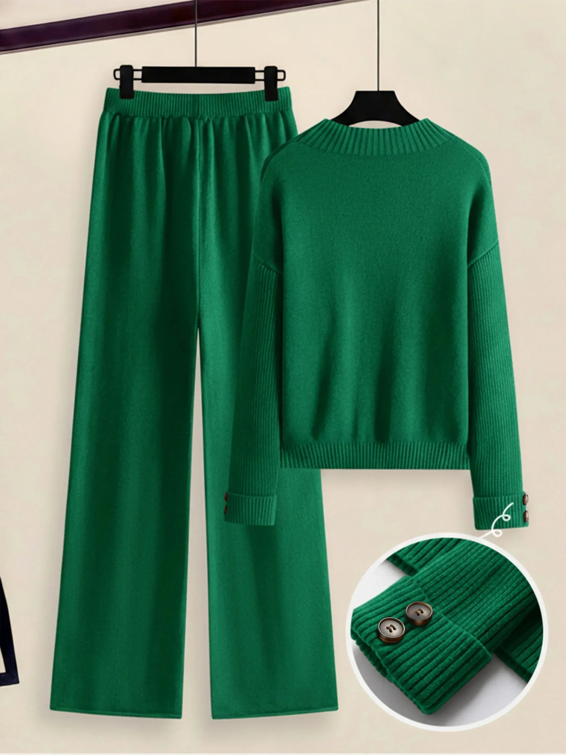 Damen Zweiteiler-Set mit Seitenstreifen – Rundhals Pullover & Gerade Hose, Weiche Freizeitkleidung für Herbst & Winter - FUXLShop