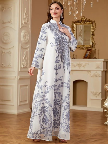 Elegantes Pailletten-Abendkleid mit Stehkragen - Langarm Maxi-Kleid für festliche Anlässe - FUXLShop