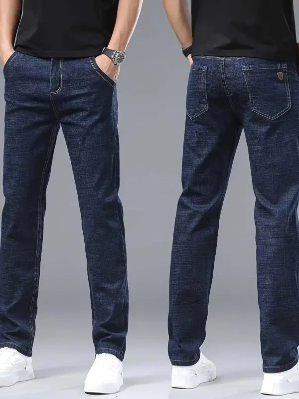 Dunkel indigoblaue herren stoffhose mit geradem schnitt und klassischem fünf taschen design für besondere anlässe