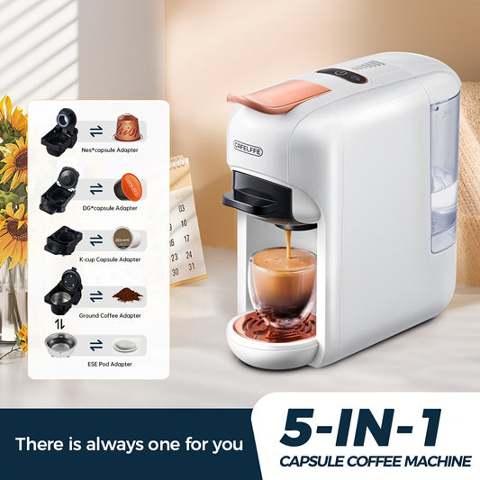 MK606 Cafelffe 5‑in‑1 Kapsel-Kaffeemaschine, 19 Bar Espresso Maker, kompatibel mit Nescafé, DG, K‑Cup & Kaffeepulver