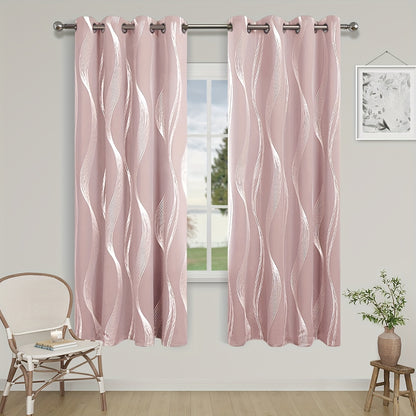 Verdunkelungsvorhänge Schwarz-Weiß Wellenmuster 2er Set - Ösenvorhänge