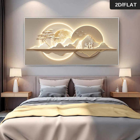 Modernes abstraktes Leinwandbild – Goldene Mondlandschaft, minimalistisches Design, Beige & Gold, rahmenlos, für Wohnzimmer & Schlafzimmer