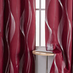 Verdunkelungsvorhänge 2er set 213cm lang mit tiefroten vorhängen und geometrische wellen-muster silber