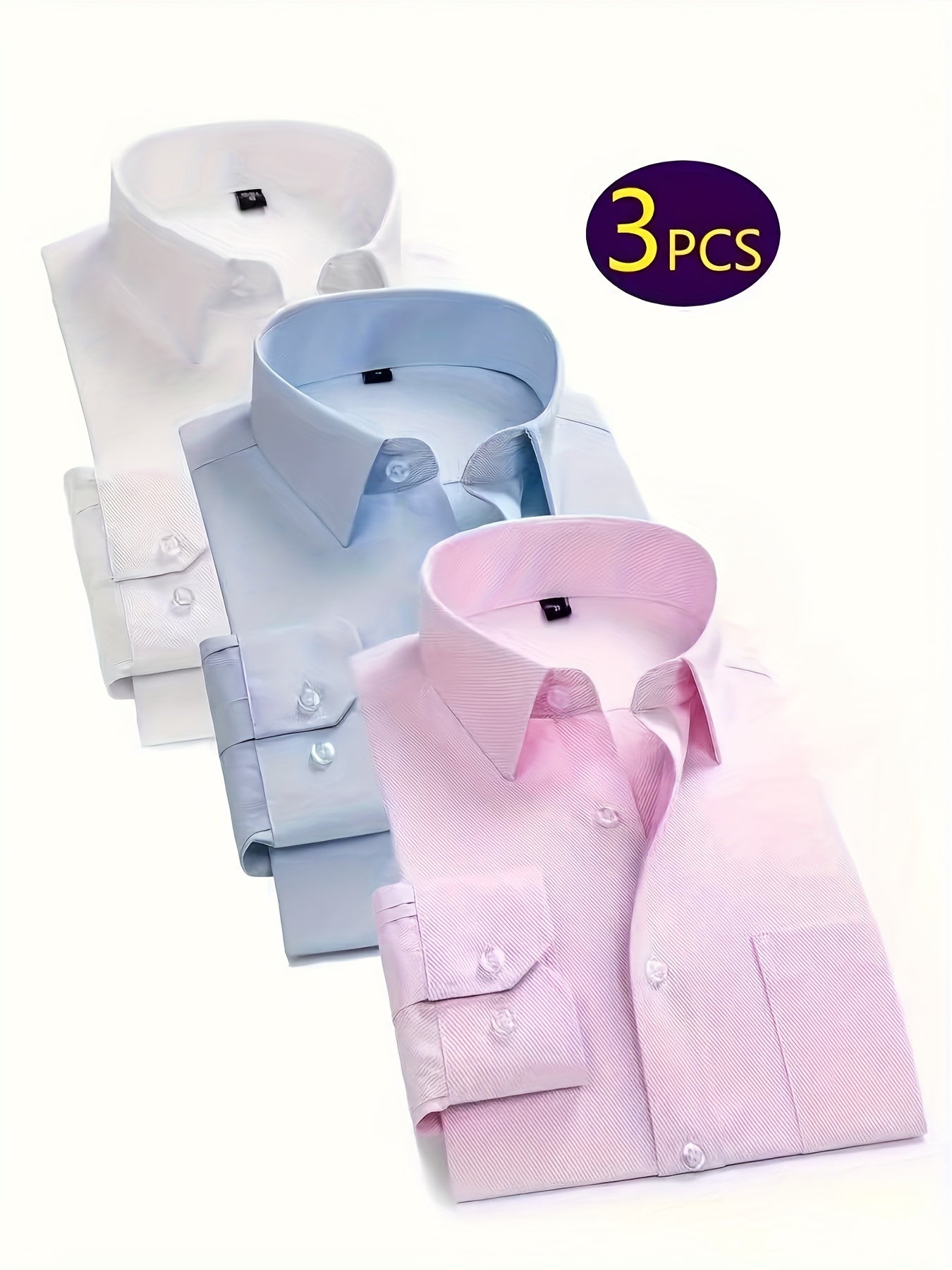 3er-Pack Herren Business-Freizeithemden – Langarm, einfarbig, Regular Fit, mit Taschen – Polyester-Mix, ideal für Frühling & Herbst, vielseitig kombinierbar